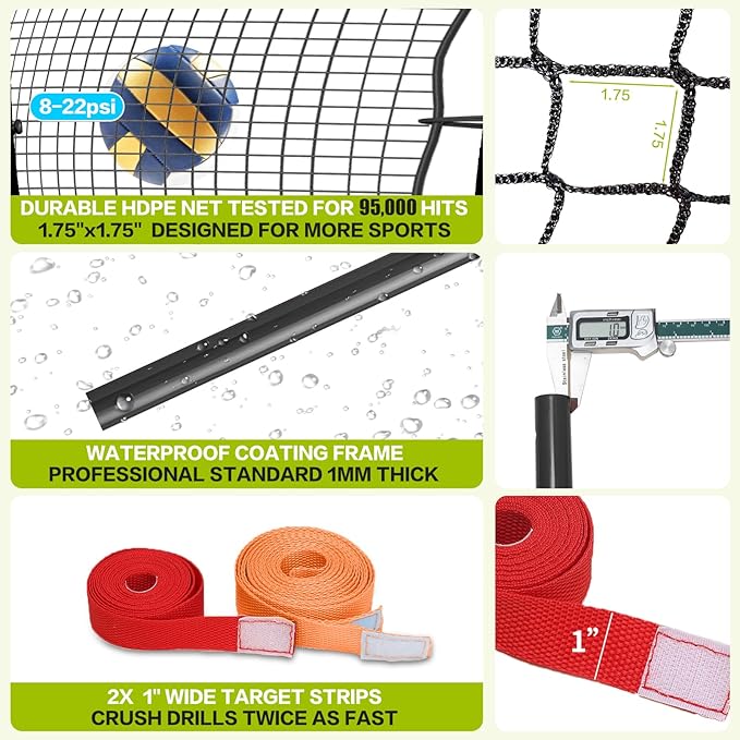 Volleyball Rebounder Net 7x4 Ft, 5-Angle Adjustable Rebounder Net for Practicing Digging, Setting, Spiking, Bounce Back Training Equipment with 2 Target Stripes & Portable Travel Bag for Storage