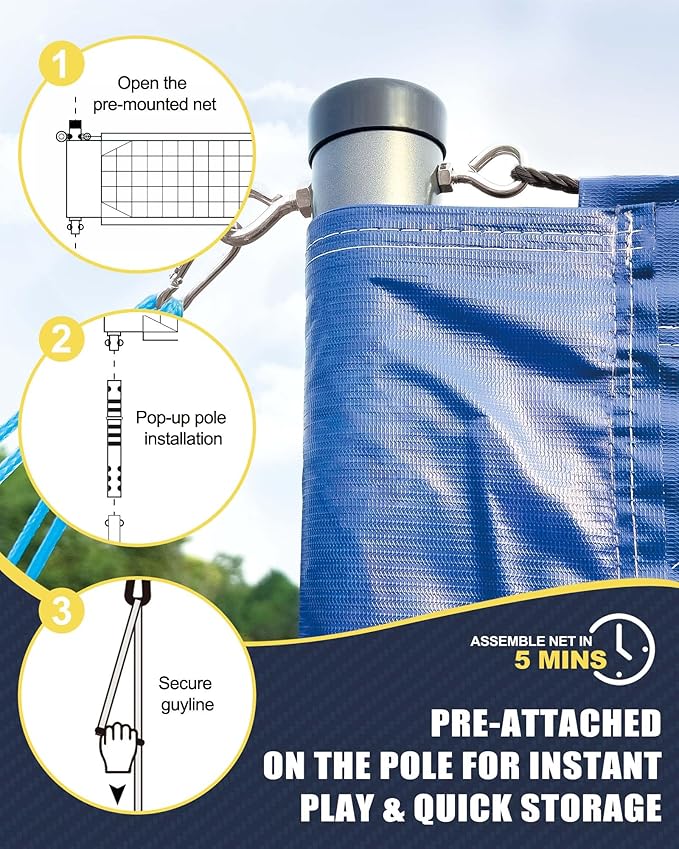 Professional Volleyball Net Set Heavy Duty for Outdoor Backyard Portable with Aluminum Adjustable Height Scoring Poles, Regulation Nets System for Tournament, Grass