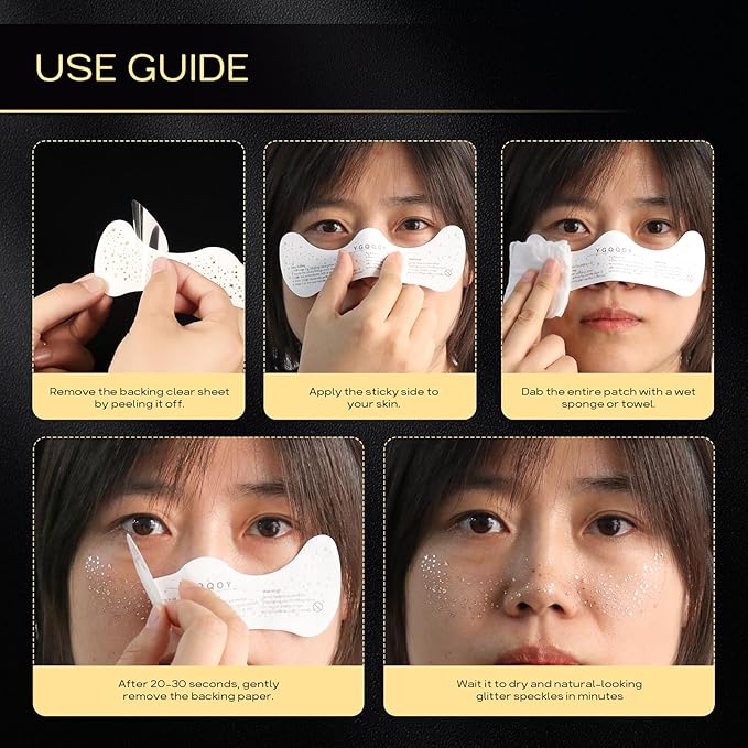 Glitter Freckles Face Tattoo - Sparkle Makeup Patches, Gold Face Glitter Speckles, 4pcs