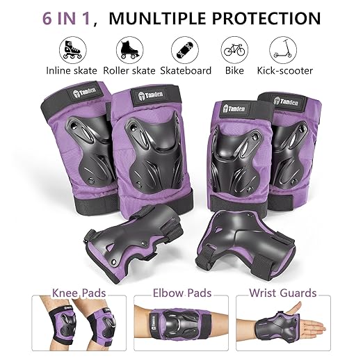 Skating Protective Gear Adult Youth Knee Pads and Elbow Pads Set, Skateboard Wrist Guards for Roller Skating Skateboarding Cycling Purple