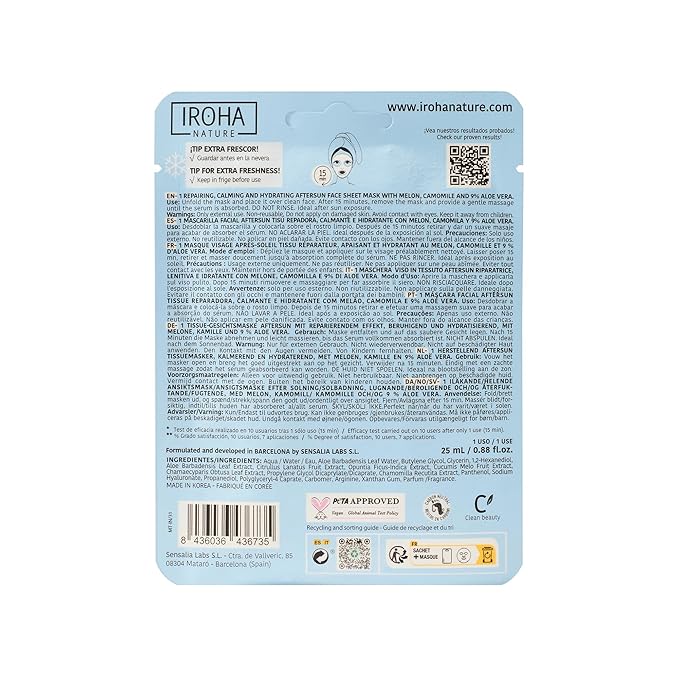 IROHA NATURE, Skin Care Mask to Repair and Soothe After Sun Exposure - Pack of 5 Pieces