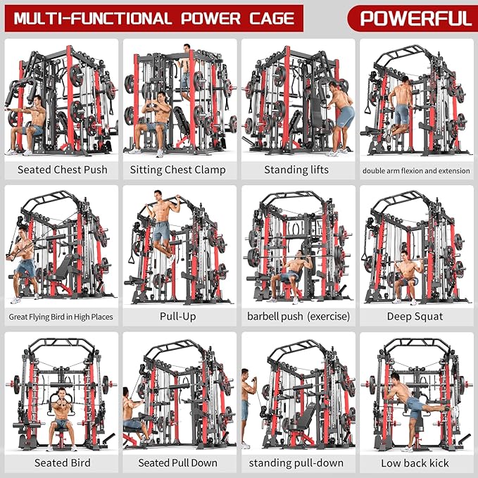 Power Cage,1600lbs Multi-Function Power Rack with Adjustable Cable Crossover System and More Training Attachment, Weight Cage for Home Gym