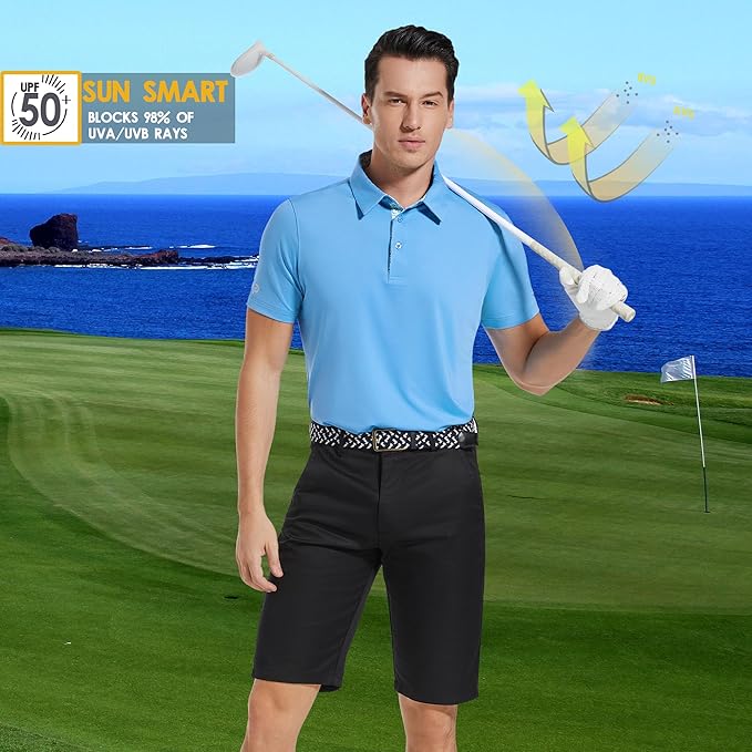 Mens Polo Shirts Short Casual Solid Stylish Dry Fit Performance Designed Collared Golf Polo Shirts for Men