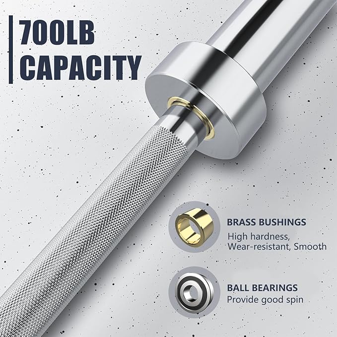 TECHNOAGE 7FT Olympic Barbell Olympic Bar Solid Chrome Barbell 700LBS Load Capacity(2-Inch Plate) for Weightlifting, Squats, Dead-Lifts, Presses, and Lunges