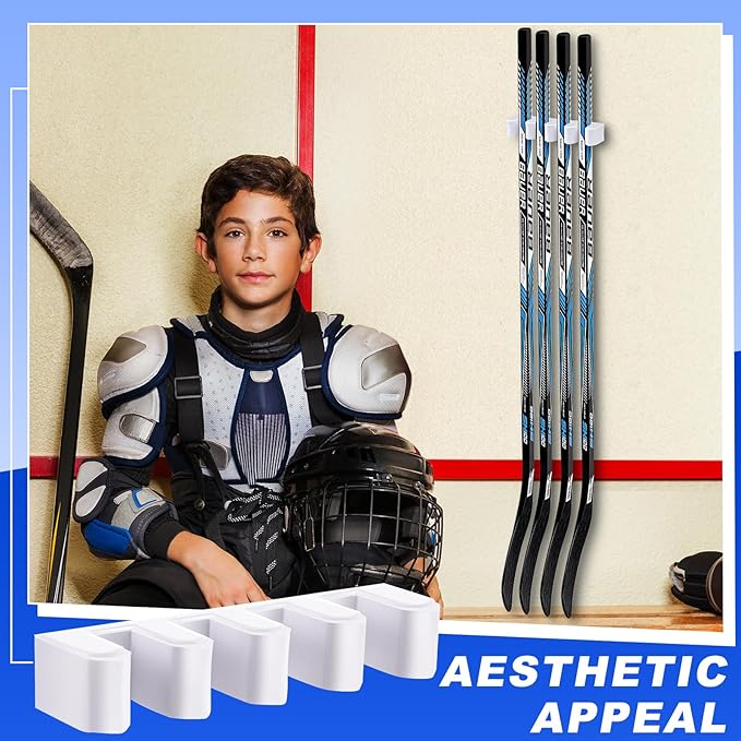 Yousoontic Hockey Stick Holder Wall Mount, 1-6 Stick Capacity, Ice and Field Hockey Organizer (Decor & Storage 2-in-1) for Home Garage Room Office Sports Decoration