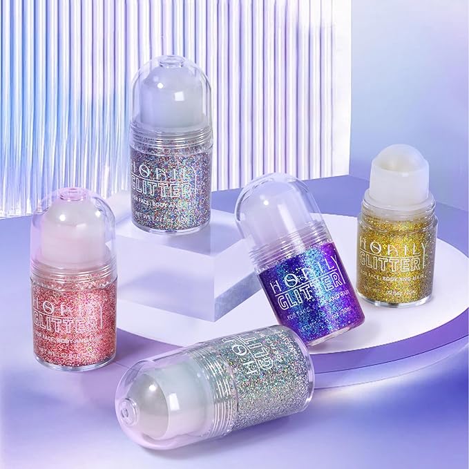 Roll-on Holographic Body Glitter Gel for Face Hair, Chameleon Color Changing Glitter Gel Under Light, Chunky Mermaid Sequins Festival Party Rave Accessories Shimmer Makeup (19# Purple)
