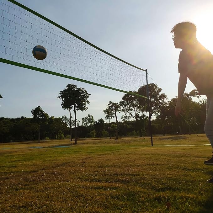 Volleyball Net Outdoor - Portable Volleyball Set for Backyard with Professional Volleyball Net, Wrap Yarn Volleyball and Pump, Boundary Line, Carry Bag