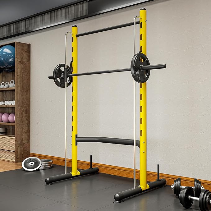 Soozier Squat Rack with Pull-Up Bar, Adjustable Power Rack with Barbell Bar, Multi-Functional Bench Press Rack for Home Gym Strength Training