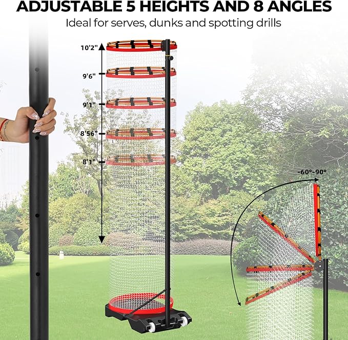 Volleyball Setter Trainer Net Setting Training Equipment,with Mobile Pulleys, Adjustable Height/Angle,Can Be Filled with Water,Indoor and Outdoor Volleyball Serve, Dunk and Set Practice Net