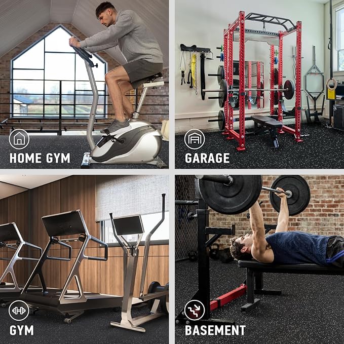 AIRHOP 0.56in Thick 96 Sq Ft Exercise Equipment Mats, 24 Tiles Upgraded Rubber Top with High Density EVA Foam, Large Interlocking Puzzle Gym Flooring for Home Gym, Heavy Weight Workout, 24 x 24in