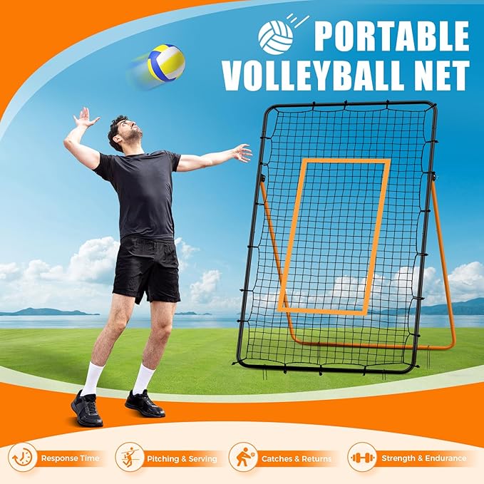 Volleyball Rebounder Net,Portable 7x4 ft Training Equipment for Spike and Smash Practice - 5 Rebound Angles Custom Target Area for Volleyball Sports Training