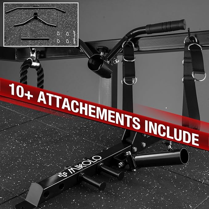 Mikolo Power Cage, 2000LB Power Rack with Independent Dual Pulley System, Multi-Function Home Gym Workout Machine for Cable Crossover