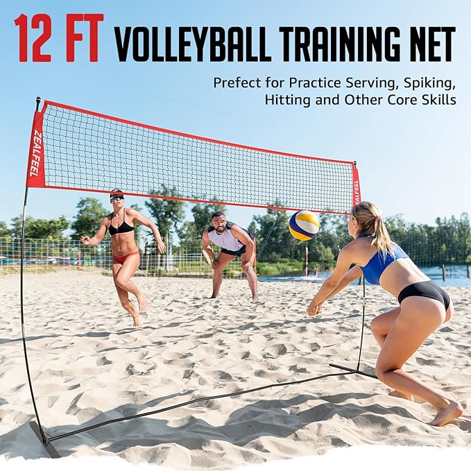 Volleyball Net, 12ft/20ft Training Set Height Adjustable, Portable Freestanding Practice for Hitting or Serving Drills, Pop up With Carry Bag for Backyard or Outdoor