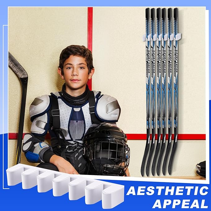 Yousoontic Hockey Stick Holder Wall Mount, 1-6 Stick Capacity, Ice and Field Hockey Organizer (Decor & Storage 2-in-1) for Home Garage Room Office Sports Decoration