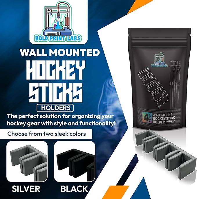 Wall Mount Hockey Stick Holder | Ice Hockey Stick Organizer (Black, 4 Stick Wall Mount)