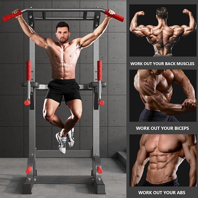 SogesPower Power Tower Pull Up Bar Station Multi-Function Pull Up Bar Stand for Home Gym, Adjustable Height Pull Up Dip Station Dip Bar Strength Training Fitness Equipment,Up to 500LBS