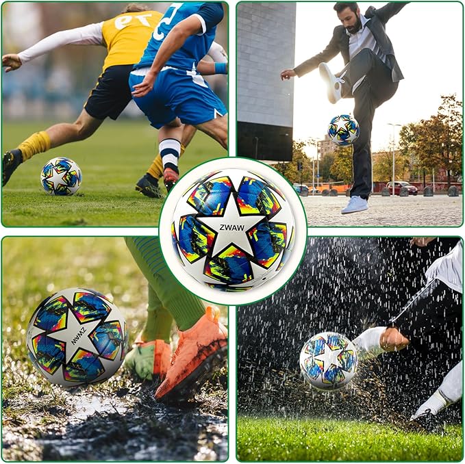 Size 5 Soccer Ball, Waterproof PU Leather, Official Match Ball, with Pump & Needles