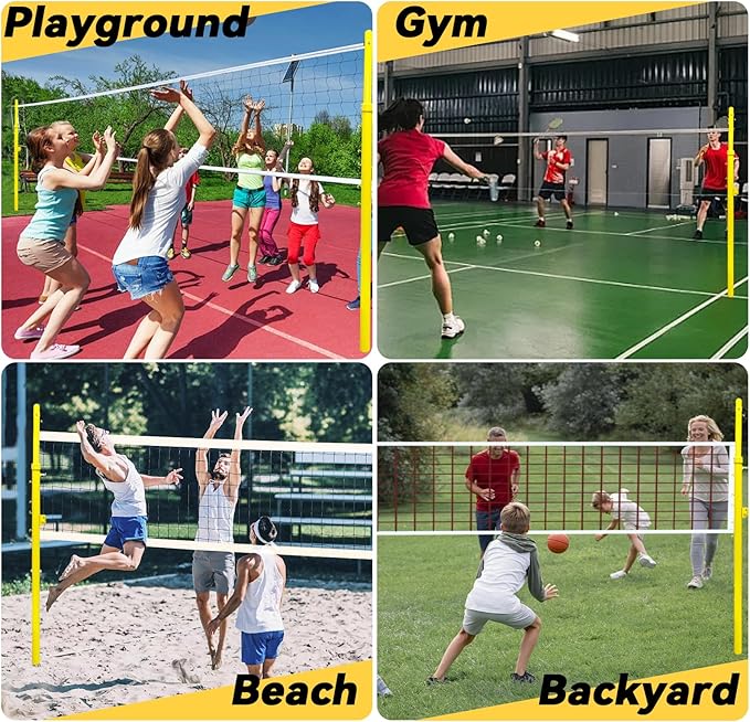 Volleyball Net Outdoor - Portable Badminton & Volleyball Post, Adjustable Heights Volleyball Poles Net Set for Backyard, Beach