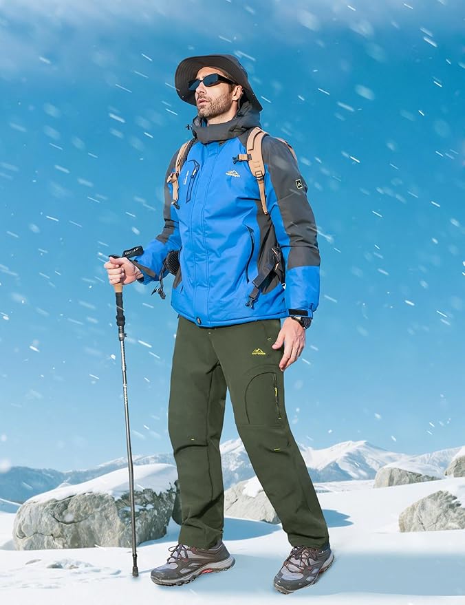 MAGCOMSEN Snow Pants for Men Water Resistant Fleece Lined 5 Zipper Pockets Winter Snowboard Hiking Insulated Ski Pants