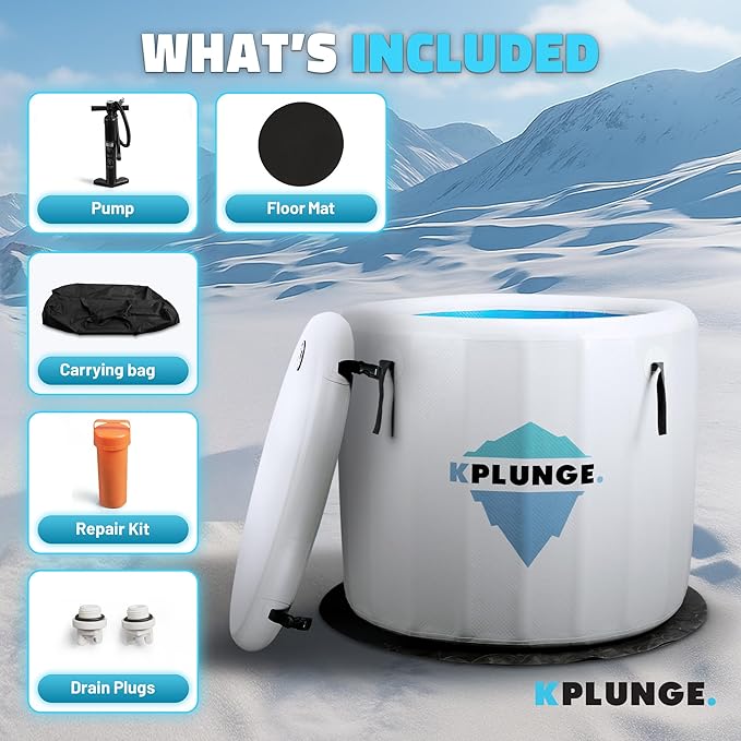 Arctic Fox 39" 1-Person Inflatable Cold Plunge Ice Bath Tub or Hot Tub with PVC Insulated Lid, Hand Pump, Repair Kit, 88-Gallon Capacity β Chiller Compatible Indoor/Outdoor Use Tub β Gray