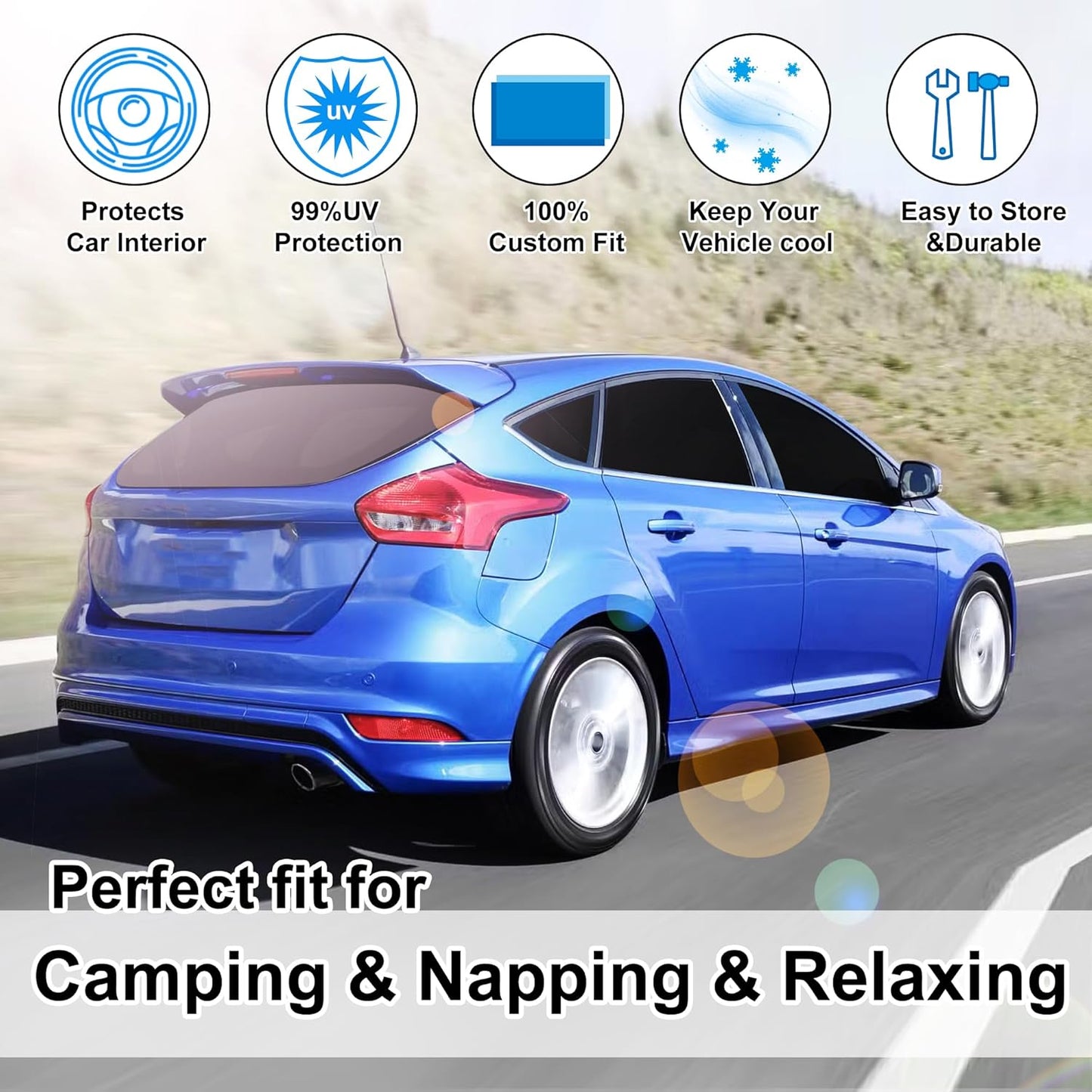 TINGLU Window Shades for Ford Focus 2014-2018 Hatchback Accessories Car Side Full Windows Rear Triangular Windshield Sun Shade Sun UV Rays Privacy Protection 8PCS