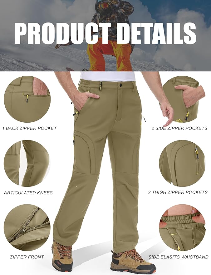 MAGCOMSEN Snow Pants for Men Water Resistant Fleece Lined 5 Zipper Pockets Winter Snowboard Hiking Insulated Ski Pants