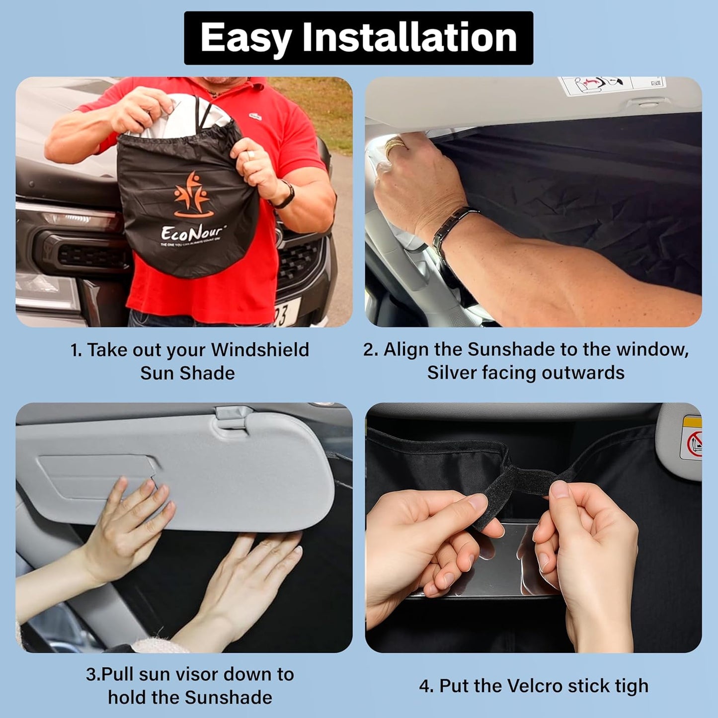 EcoNour Windshield Sun Shade Compatible for Ford Ranger (2019–2024) | Front Window Shade for Midsize Pickup Truck | 4-Layer, 240T Sunshade Accessories | UV & Heat Reflector for Ranger Windshield