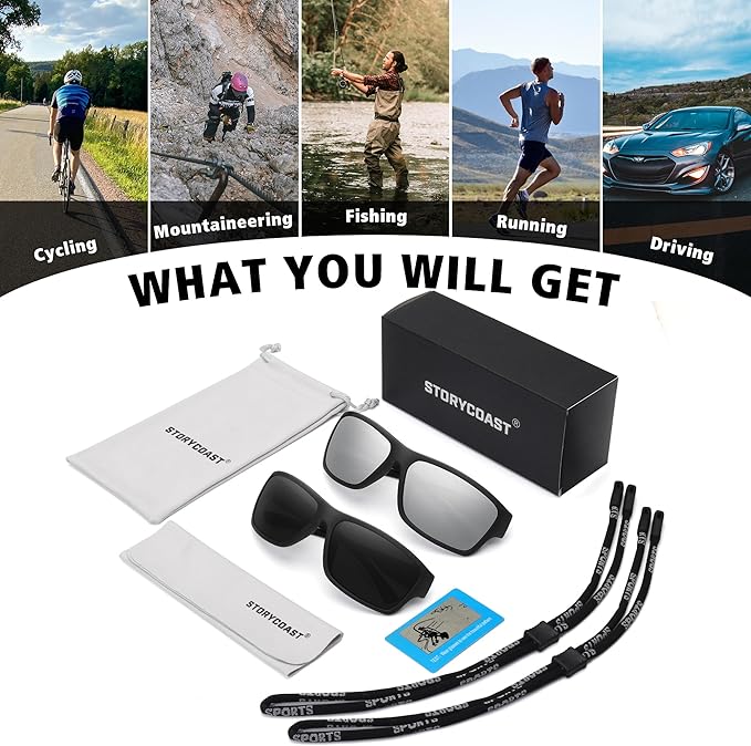 STORYCOAST Polarized Sports Sunglasses for Men Women Unbreakable Frame Cycling Fishing Driving