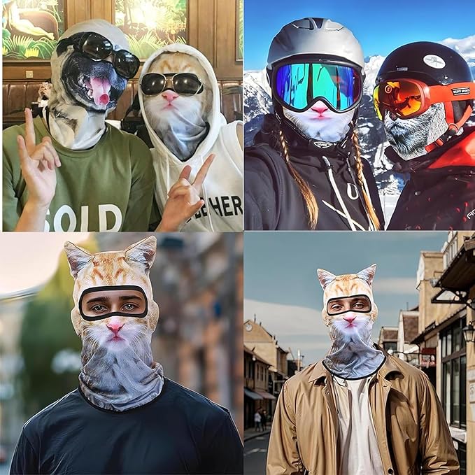 Ski Mask, 3D Cat Ski Mask Balaclava Face Men Women, Cat Mask with Ears, Cute Full Face Shiesty Mask Animal Ski UV Sun Protection Face Mask for Outdoor Hiking Riding Ski Halloween Party Yellow