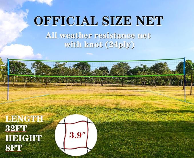 Volleyball Net Outdoor - Portable Volleyball Set for Backyard with Professional Volleyball Net, Wrap Yarn Volleyball and Pump, Boundary Line, Carry Bag