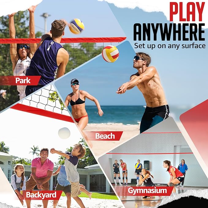 Volleyball Net, 12ft/20ft Training Set Height Adjustable, Portable Freestanding Practice for Hitting or Serving Drills, Pop up With Carry Bag for Backyard or Outdoor