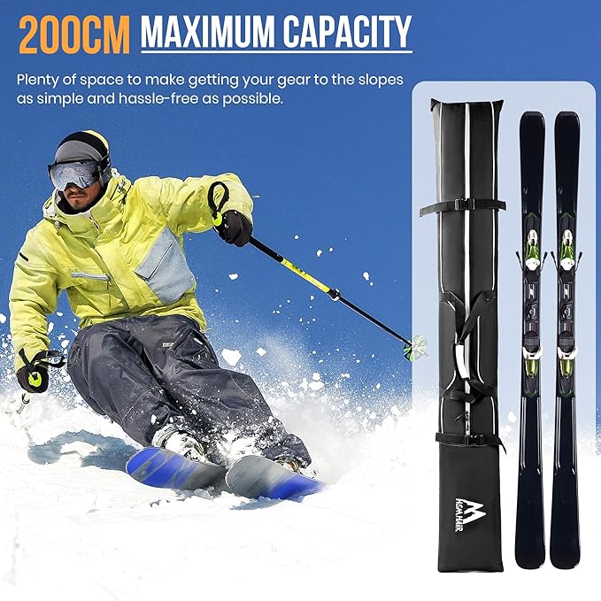 Ski Bag and Boot Bag Combo,Padded Ski Bag Set for Air Travel,Snow Ski Bags for Adults,Water- resistant Ski Boot Bag Fits for Skis Up to 200 CM and Boots Up To Size US13