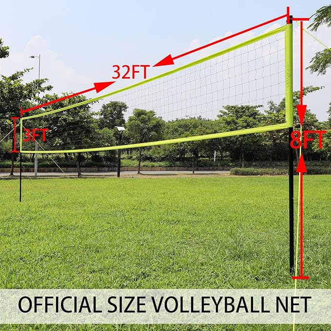 Volleyball Net Outdoor - Portable Volleyball Set for Backyard with Professional Volleyball Net, Wrap Yarn Volleyball and Pump, Boundary Line, Carry Bag