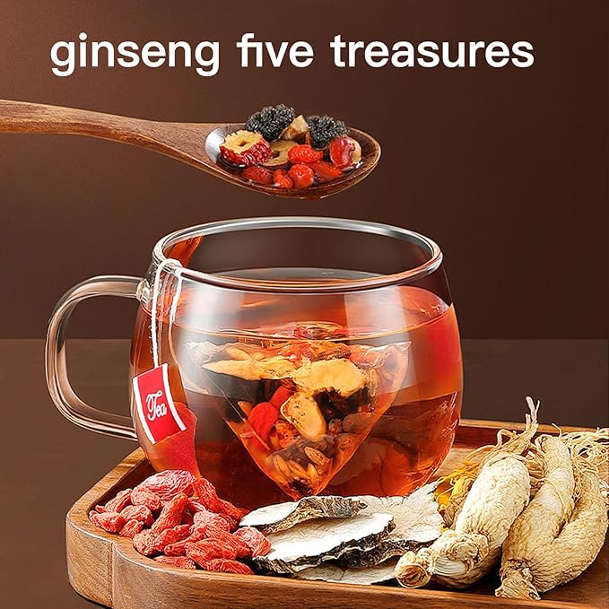 Kidney Tea Formula Ginseng Six Treasure Tea - Natural Chinese Traditional Herbal Ginseng Five Treasures Kidney Detox Cleanse Teabag For Men Women, 6 Precious Ingredients Formula(1 Pack/25 Bags/250g)