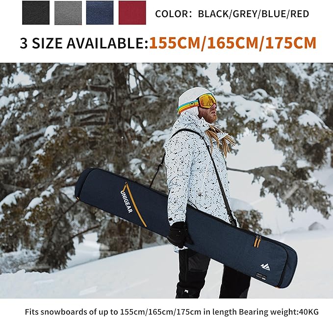 Unigear Snowboard Ski Bag for Air Travel, Reinforced Double Padded Snowboard Bag with EPE Dense, Water-Resistant and Durable up to 175cm Ski Snowboard Travel Bags for Flying