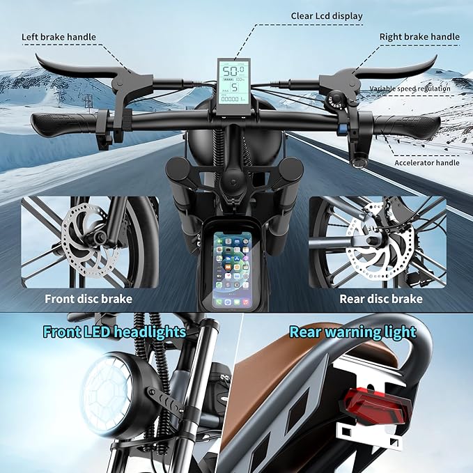 Electric Bike for Adults 1500W Motor 20" Fat Tire All-Terrain E-Bike 60-75 Miles 32MPH Electric Dirt Bike for Road Sand Mountain Snow - 48V 20AH Battery Powered Electric Motorcycle