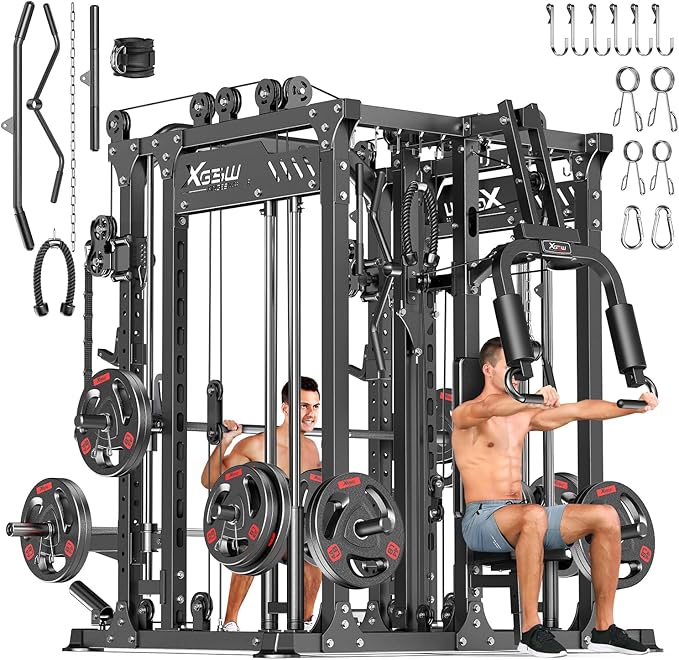 Power Cage,1600lbs Multi-Function Power Rack with Adjustable Cable Crossover System and More Training Attachment, Weight Cage for Home Gym