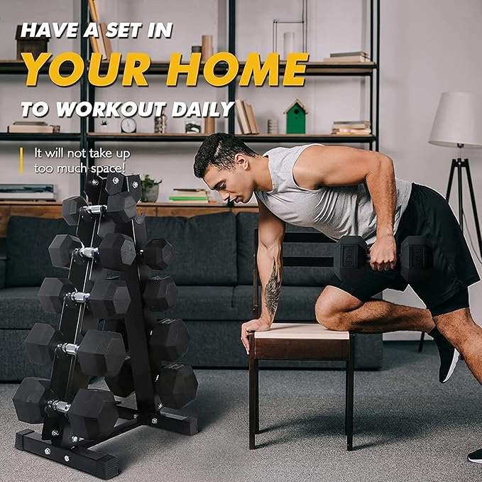 RITFIT 300/350/450/650/180/200/210 LB Rubber Hex Dumbbells Set with Optional Dumbbell Rack, Multi Weight Set to Choose, Ideal for Home Gym and Fitness