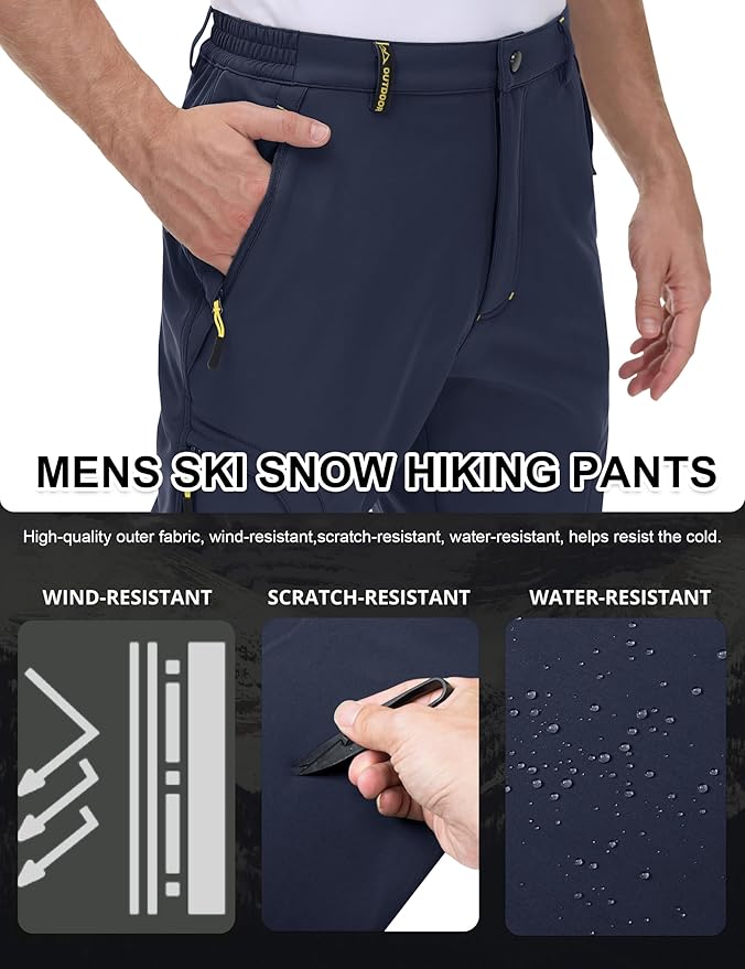 MAGCOMSEN Snow Pants for Men Water Resistant Fleece Lined 5 Zipper Pockets Winter Snowboard Hiking Insulated Ski Pants