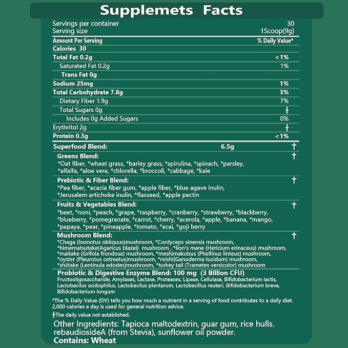Greens Superfoods Powder for Digestive Health, Sugar Free Super Greens Powder, Spirulina, Chlorella for Bloating & Gut Support, Daily Support for Women, 30 Servings, Mixd Berry
