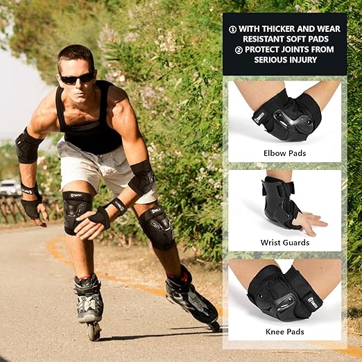 Skating Protective Gear Kids Toddler Knee Pads and Elbow Pads Set, Bike Protection for Kids Wrist Guards for Roller Skating Skateboarding Cycling Black