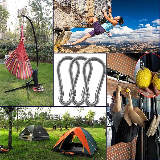 100Pack Heavy Duty Carabiner Clips, M8 5/16" Spring Snap Hooks 3Inch Zinc-Galvanized Steel Chain Clips Quick Links Safety Connector for Hammock Swing Fitness Gym Outdoor Supplies Boating