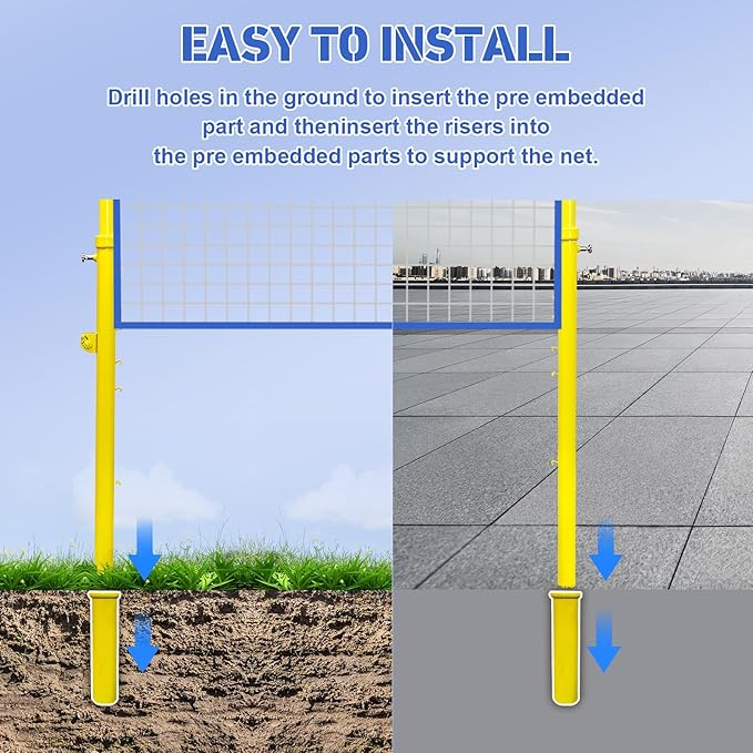 Volleyball Net with Poles,Volleyball Poles for Backyard, 6 Adjustable Heights Volleyball Set 8ft Professional Standard Height Stand, for Backyard Outdoor