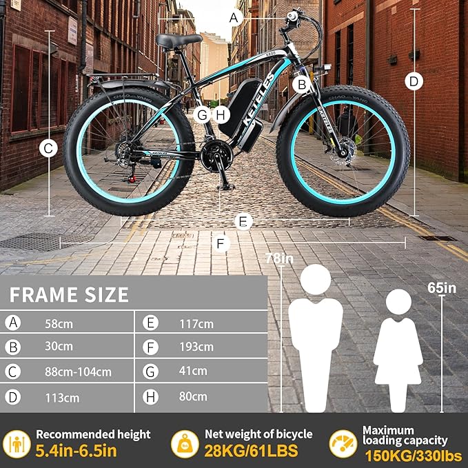 Peak 2000W Electric Bike for Adults 27 MPH 48V15Ah Removable Battery Max 40-80 Miles E Bike 26" Fat Tire Ebike Shamano 21-Speed All Terrain for Mountains Snow Sand Road