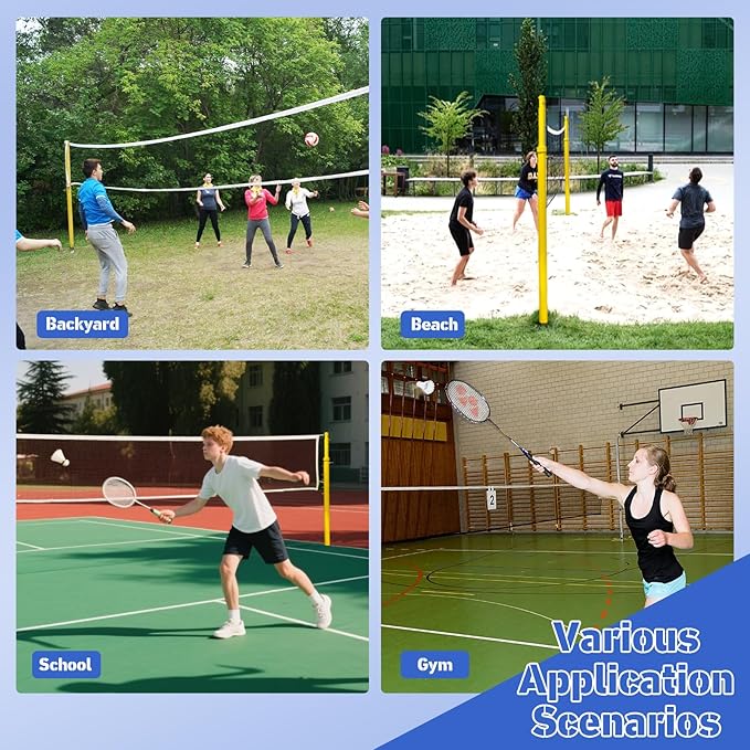 Volleyball Net with Poles,Volleyball Poles for Backyard, 6 Adjustable Heights Volleyball Set 8ft Professional Standard Height Stand, for Backyard Outdoor