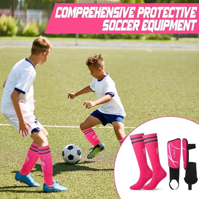 Soccer Shin Guards and Socks Kids Youth Lightweight Soccer Pads Defender with Ankle Protection Ski Shin Guards Football Equipment for Age 4-14 Toddler Boys Girls Teens