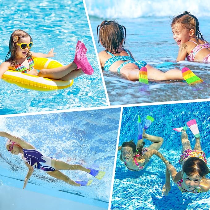 Gintenco Swim Fins, Kids Swim Training Fins for Lap Swimming, Travel Size Flippers with Mesh Bag, Silicone Swimming Fins for Kids Teens Adults Women Men