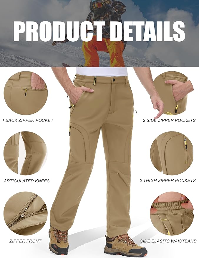 MAGCOMSEN Snow Pants for Men Water Resistant Fleece Lined 5 Zipper Pockets Winter Snowboard Hiking Insulated Ski Pants