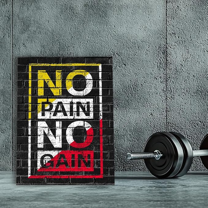 Gym Quotes Wall Art,Inspirational Workout Wall Decor,No Pain No Gain Canvas Wall Art for Home Gym Exercise Fitness Room