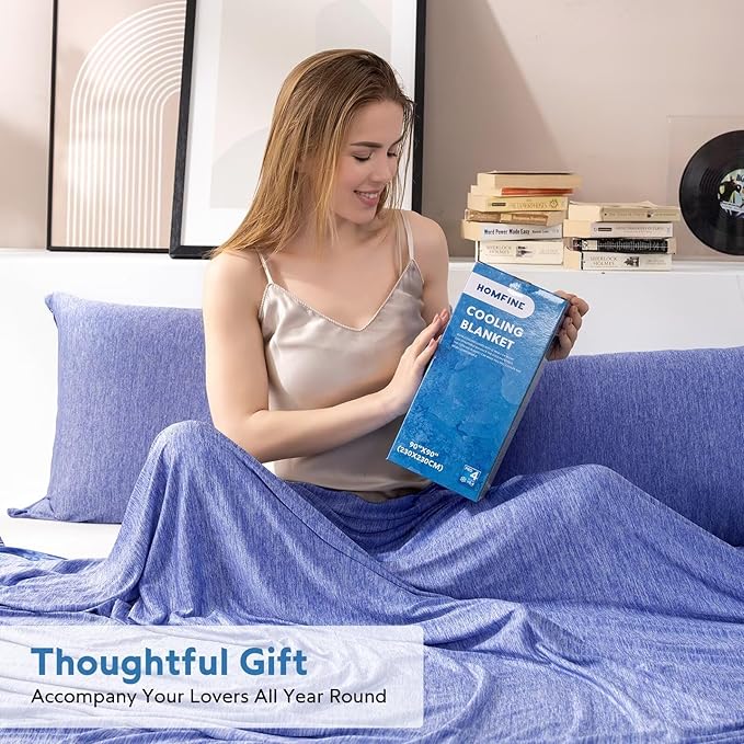 HOMFINE Cooling Blankets for Hot Sleepers - Summer Blanket Thin Lightweight Breathable Soft Double Side Enhanced Cooling for Bed Couch Sofa, Keep Cool for Night Sweats (Dark Blue, 60 x 80 inches)